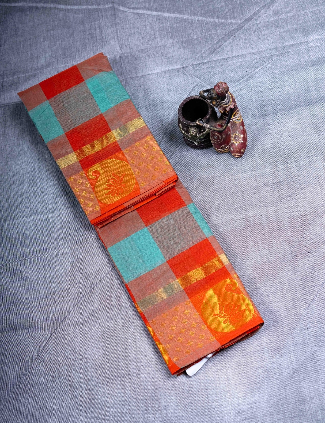 Kanjivaram Pure Cotton Saree  Multicolour Without Blouse