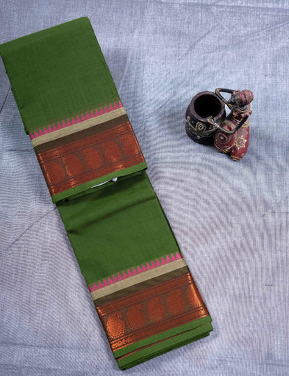 Kanjivaram Pure Cotton Plain Saree Army Green Colour Without Blouse