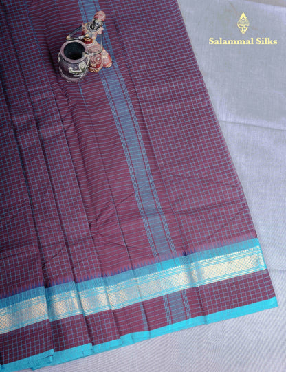 Kanjivaram  Pure Cotton Saree Olive Mustard Yellow Checks Without Blouse