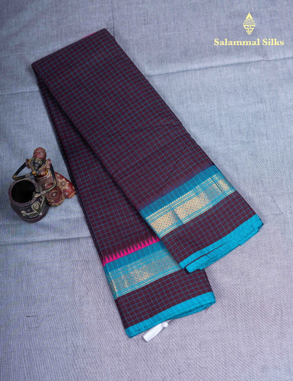 Kanjivaram  Pure Cotton Saree Olive Mustard Yellow Checks Without Blouse