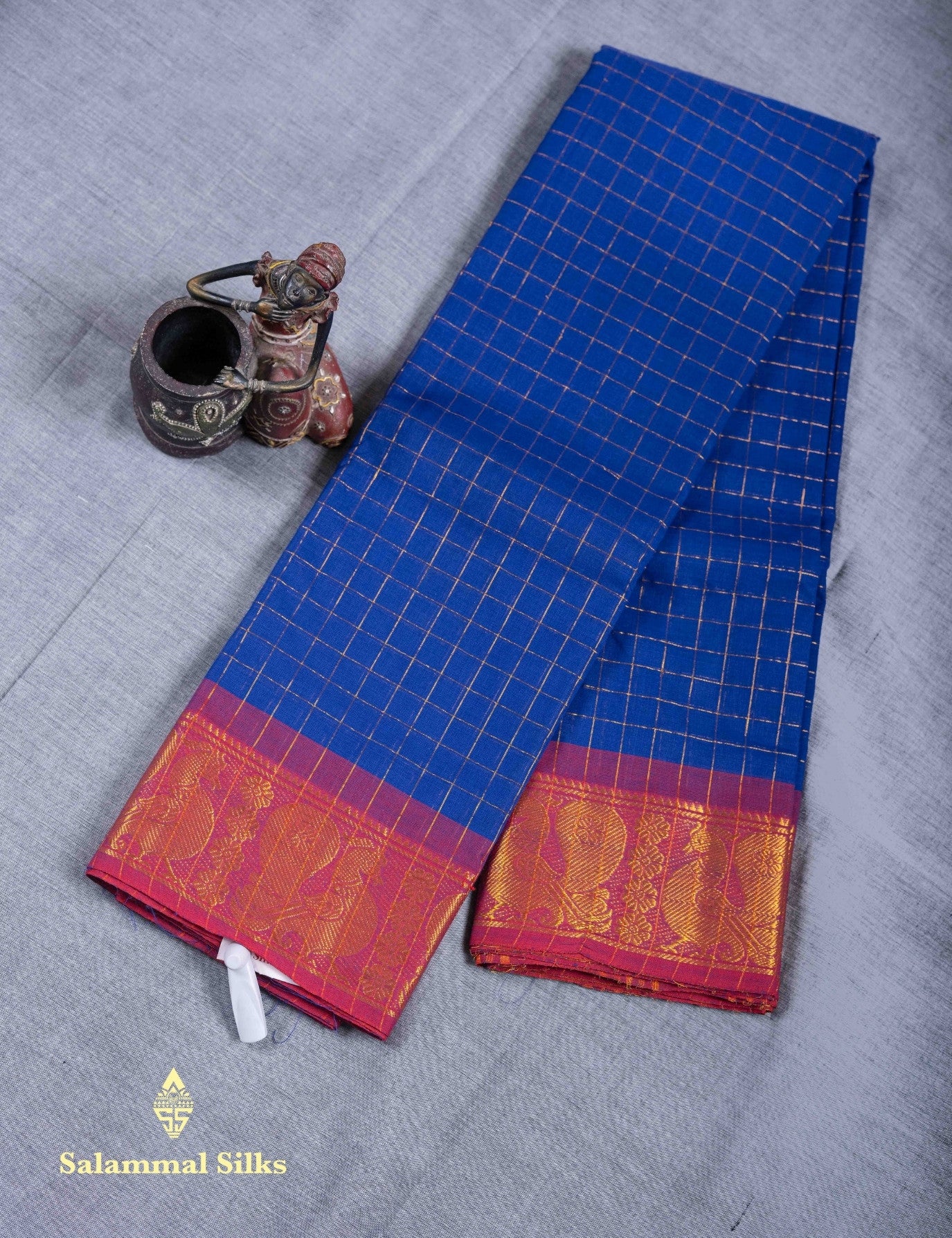 Kanjivaram Black Checks Pure Cotton Saree Without Blouse