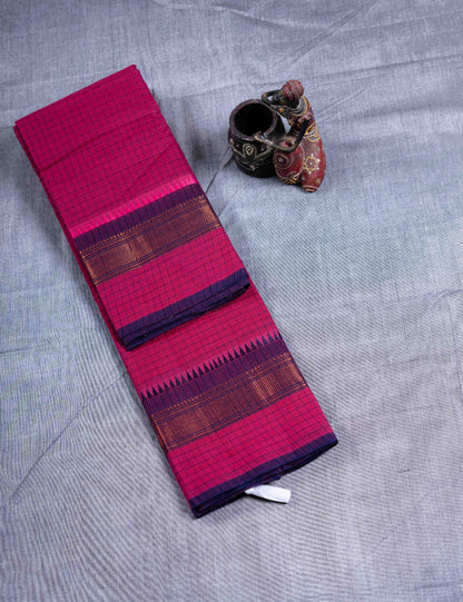 Kanjivaram  Pure Cotton Saree Olive Mustard Yellow Checks Without Blouse