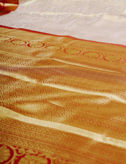 Kanjivaram Sandal Tissue Silk Saree With Red Pallakku Border
