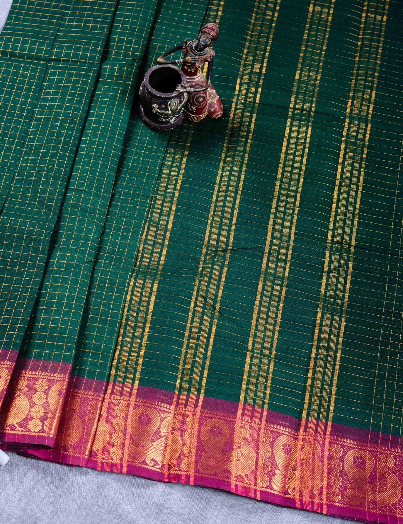 Kanjivaram Black Checks Pure Cotton Saree Without Blouse