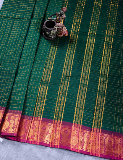 Kanjivaram Black Checks Pure Cotton Saree Without Blouse