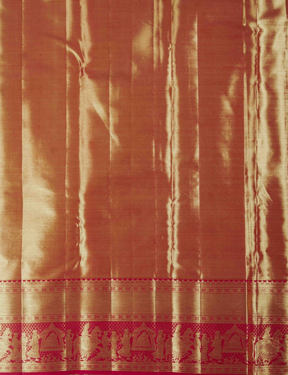 Kanjivaram Sandal Tissue Silk Saree With Red Pallakku Border