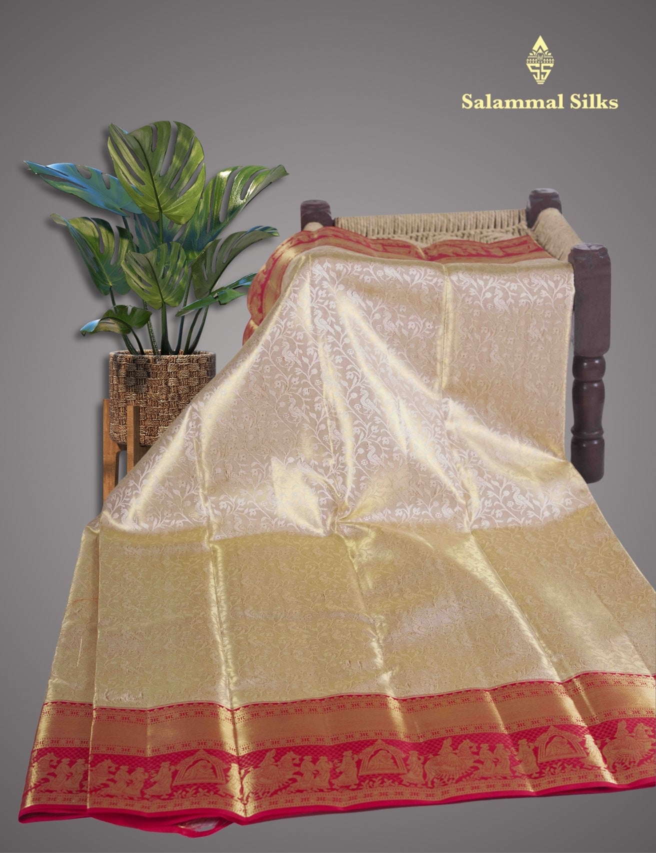 Kanjivaram Sandal Tissue Silk Saree With Red Pallakku Border