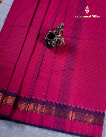 Kanjivaram  Pure Cotton Saree Olive Mustard Yellow Checks Without Blouse