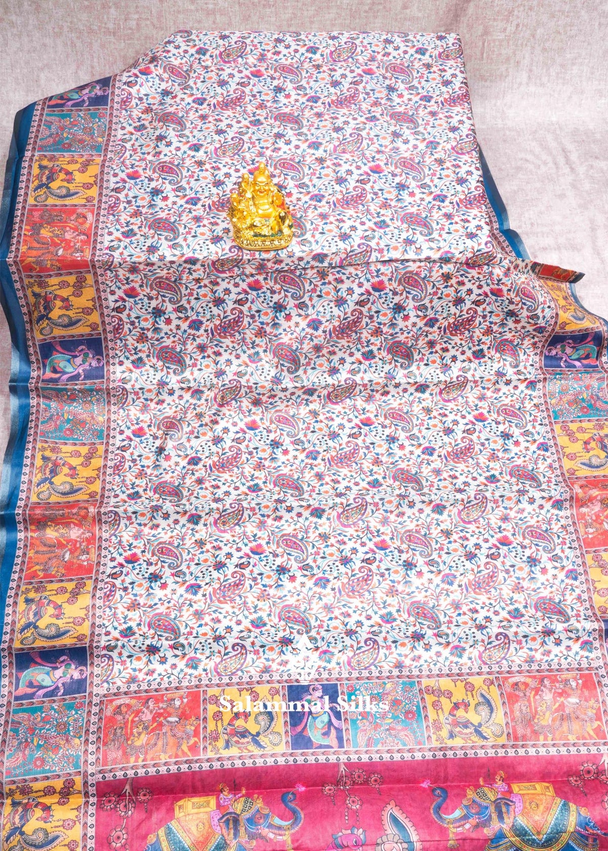 Cream Colour Beautiful Kalamkari Tissue Fancy Saree With Blouse