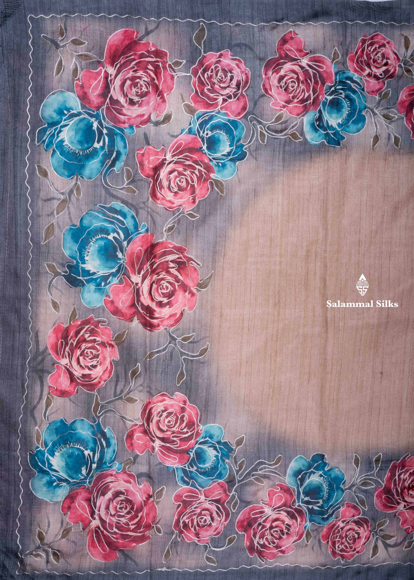 Sandal Semi Tussar Fancy Saree With Gray Blouse