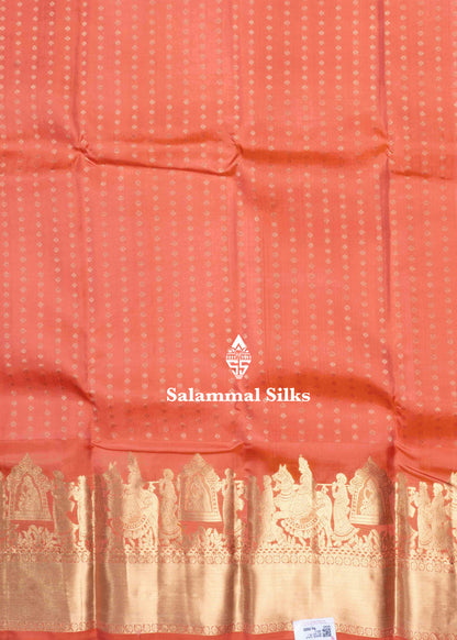 Orange Color Kanjivaram Pure Silk Saree Pallakku fancy Border and Blouse