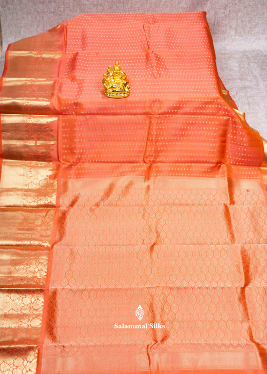 Orange Color Kanjivaram Pure Silk Saree Pallakku fancy Border and Blouse