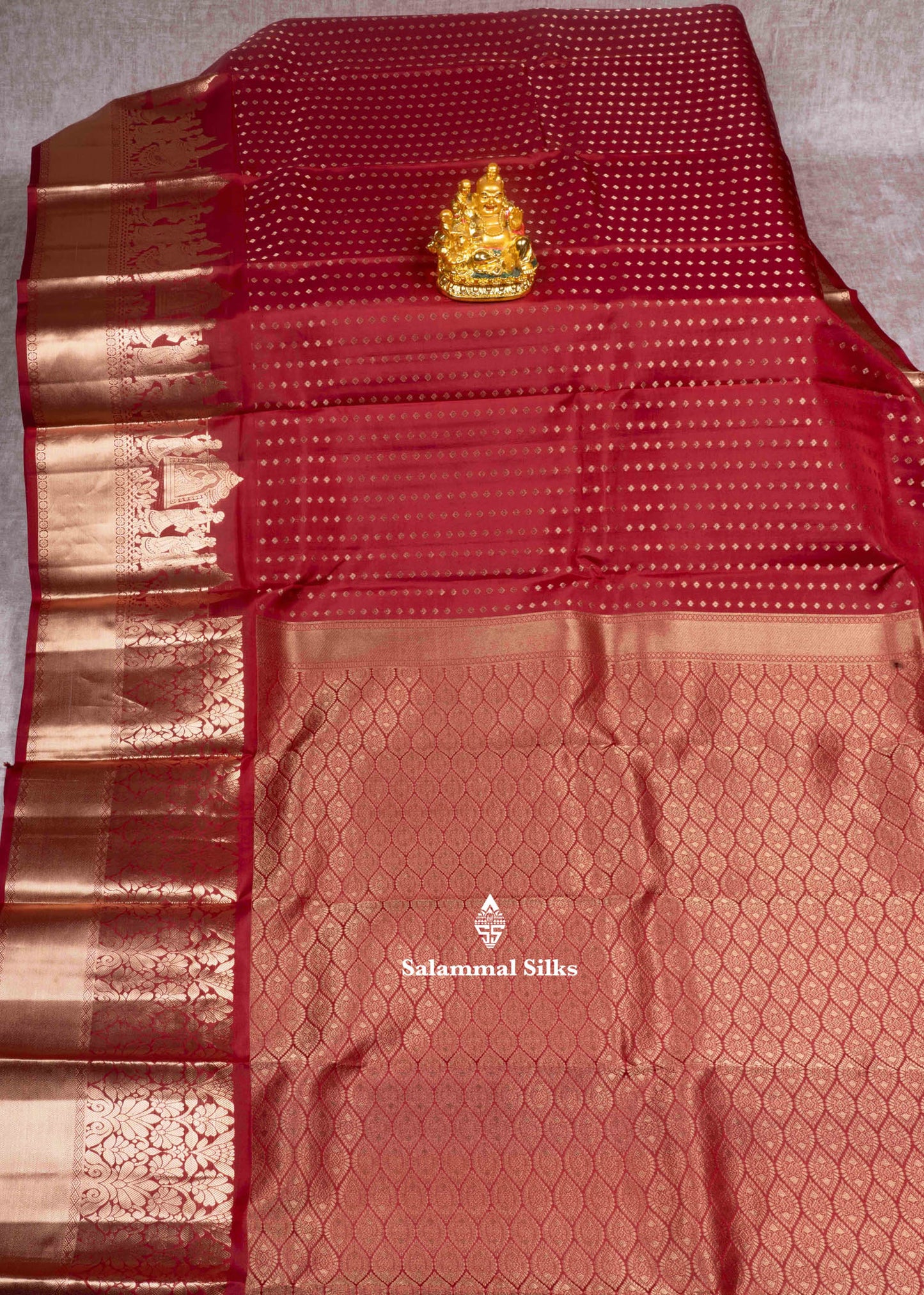 Maroon Pure Kanjivaram Silk Saree with Pallakku Fancy Border & Blouse