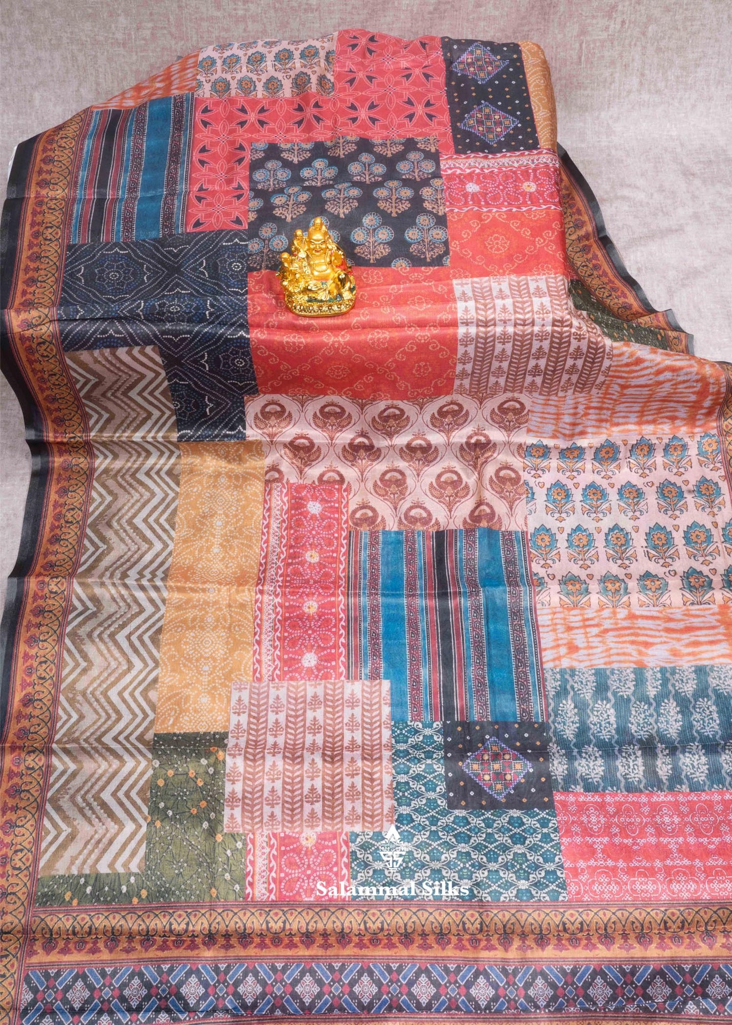 MultiColour Beautiful Kalamkari Fancy Tissue Saree With Blouse