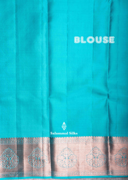 Kanjivaram Onion Pink Pure Silk Jacquard Saree With Sapphire Blue Blouse