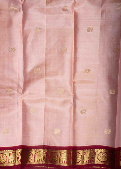 Kanjivaram Yellow Pure Silk Saree With Traditional Maroon Border