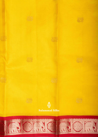 Kanjivaram Yellow Pure Silk Saree With Traditional Maroon Border