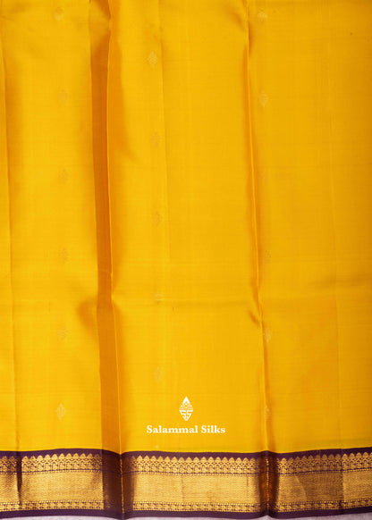 Kanjivaram Yellow Pure Silk Saree With Dark Violet Border