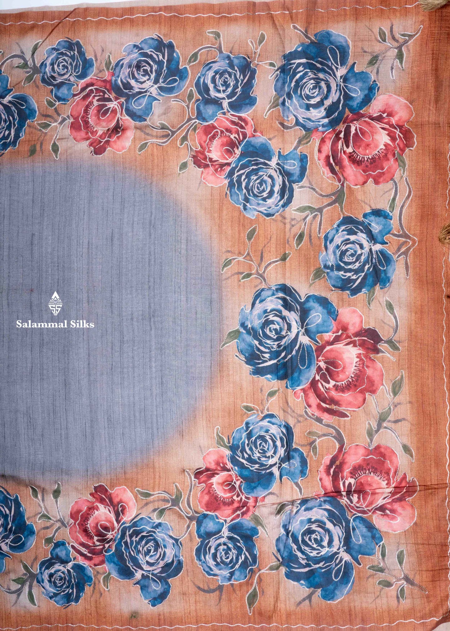 Gray Semi Tussar Fancy Saree With Onion Brown Blouse