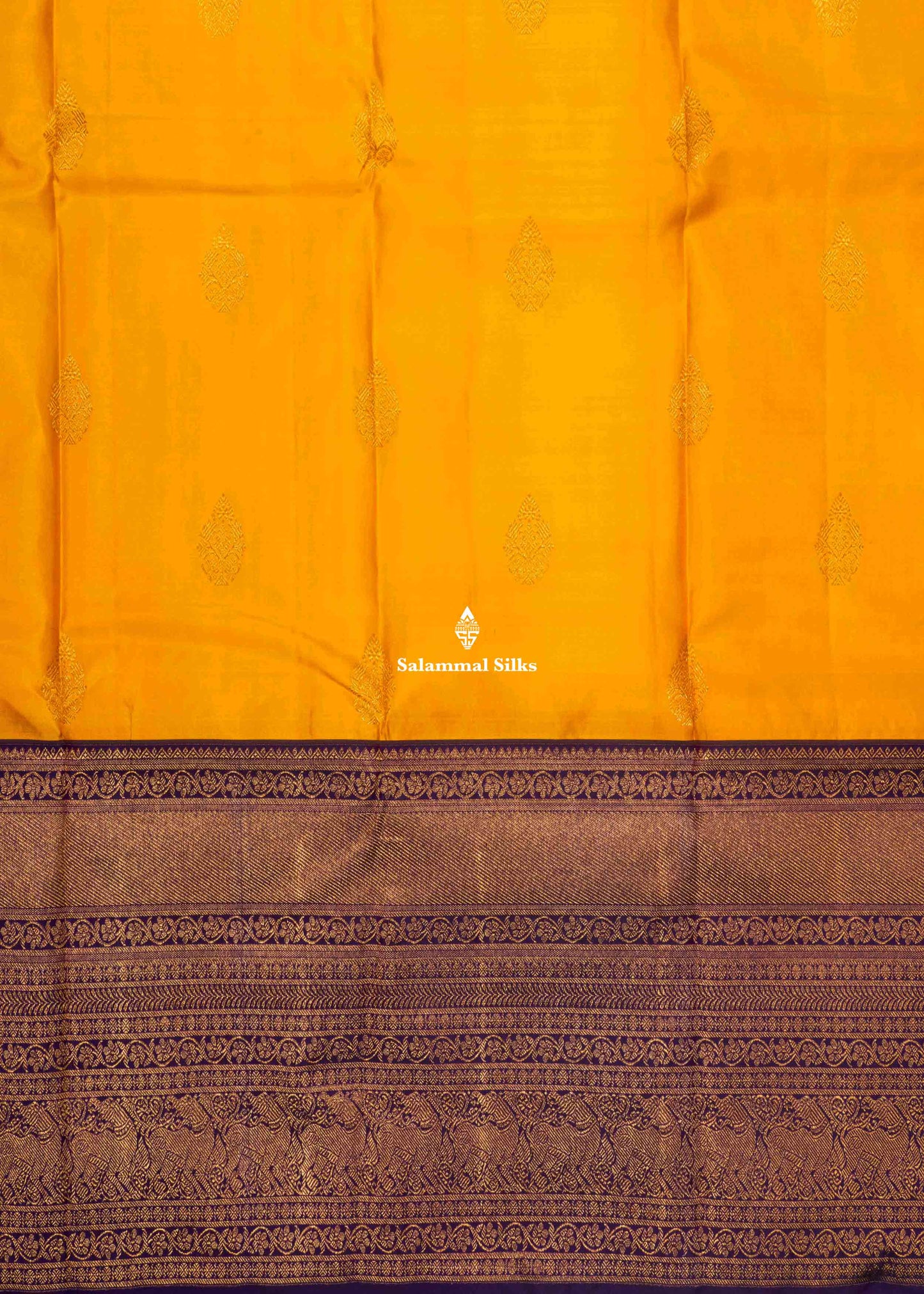 Kanjivaram Mustard Yellow Pure Silk Saree With Grand Long Size Border