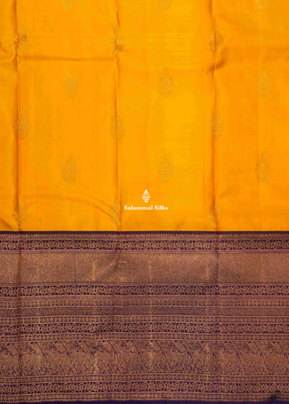 Kanjivaram Mustard Yellow Pure Silk Saree With Grand Long Size Border